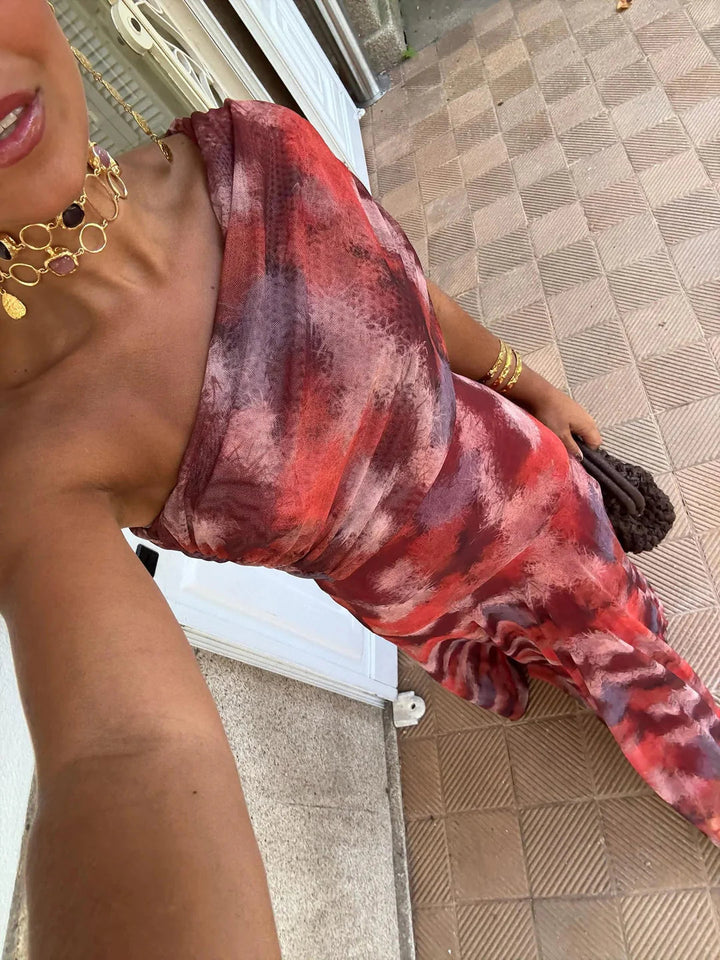 Toledo One Shoulder Mesh Maxi Dress